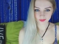 Stunning Blonde Babe in Stockings Masturbates Her Pink Pussy