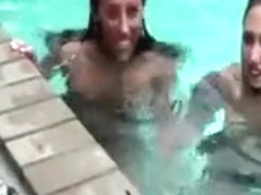 Teen curly blonde fucked hardcore at a pool orgy