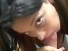 Beautiful brunette sucks my cock and gets cum in her mouth