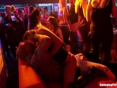 Blonde party chick gets fucked in club