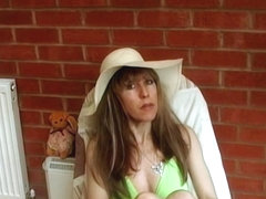 Brunette milf with big tits toys her hairy pussy