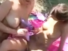 Two sexy girls having wild sex outdoors