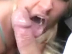 Blonde babe sucking on her taxi drivers hard cock