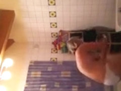 Chubby wife on bathroom spy cam