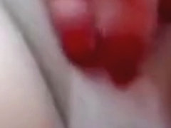 Chubby milf masturbates her shaved pussy in the car at the parking lot of a local supermarket