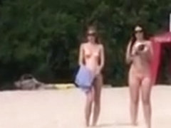 Topless Teen Girls Playing At The Beach