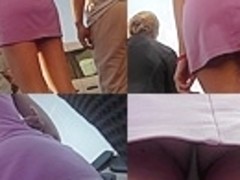 Hidden upskirt cam captures sexy thongs under skirt