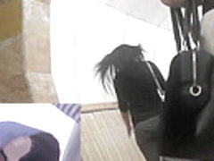 Chick walks with her gf in the spycam upskirt scene