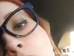 Hot nerd films herself on snapchat fucks and swallows cum