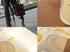 Upskirt video demonstrates flabby butt in pantyhose