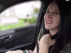 College girl Kinsley Anne sucks dick in a parked car