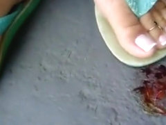 Crush bug in flip flops