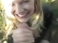 Nasty blonde chick gets fucked in the park for a mouth full