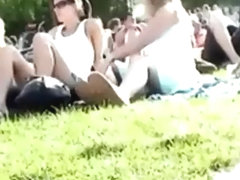 Neatly trimmed pussy caught in the park