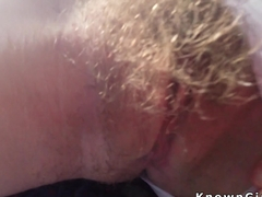 Hairy pussy redhead teen banged on the bus