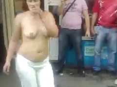 Fucked up russian slut goes naked in public and the guys cheer for her