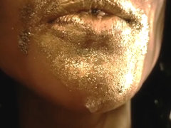 PORN IS BEAUTIFUL: foot fetish, peeing, drool, close-up, gold body-SOLVEIG
