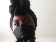 Ebony massages her soft black tits