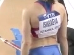 Fit Russian sportswoman competes on the track in flimsy clothes