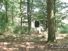Sexy babe meets old dude in the woods