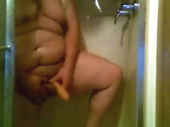 Obese Shower + 1St time with Sex Toy