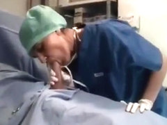 Nurse latex glove blowjob cum