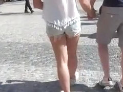 Girl in a sexy shorts to walk around the city.