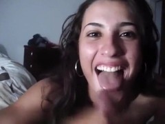 So sexy latin girlfriend make a hot blowjob and facial