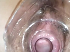 Creampie in Hairy Pussy Jerking Off into Funnel