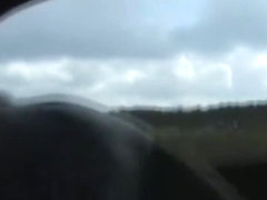 Lustful dark brown receives fingered while driving a car.