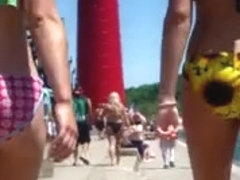 Candid Beach Bikini Arse Booty West Michigan Ass two Honeys