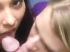 College babes sucking and fucking in a store