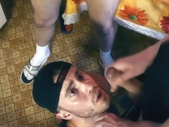 Short bareback group sex in the kitchen