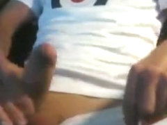 Wanking in tight shiny adidas shorts