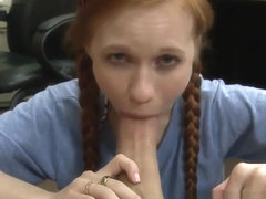 Pigtailed redhead pawnee facialized for cash