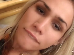 Busty Blonde TS Gaby Abelha Masturbates Passionately While Stuffing Her Ass