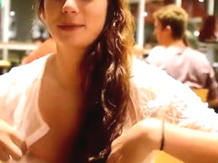 Sexy amateur teen Aveline show her boobs in the restaurant