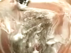 Horny and slutty brunette MILF shaves