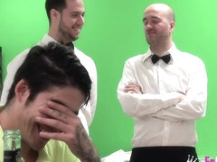 Sasha fucks her date and the waiters for diner