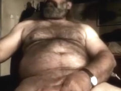 Hairy daddy mushroom head cock wank and cum
