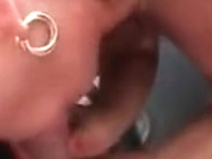 Horny brunette mature slut gives nice head to this fat cock