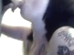Skanky tattooed mature punk doxy blowing shlong on web camera