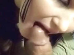 Small Tit Brunette Gives Blowjob To A Big Cock