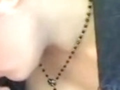 Busty hottie slobbers on a boner