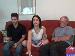 Dad draws the winning card and he must fuck his big boobs stepdaughter