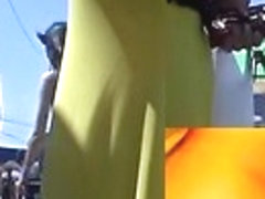 Yellow summer costume upskirt in bus