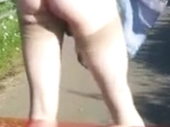 Crossdresser flashing in the countryside