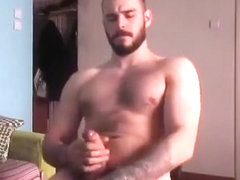 Bearded Tattooed Hunk Jerks Off & Cum