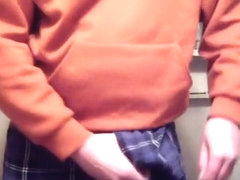 Cumming through flannel boxer shorts