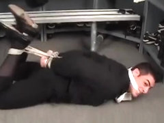 Hot Italian stud hogtied and cleave gagged.